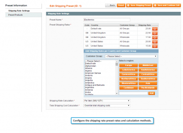 Configure product shipping rate preset