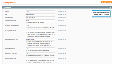 Shipping method configuration screen