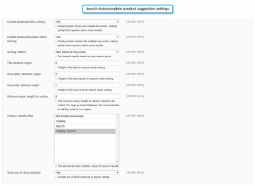 Product suggestion settings