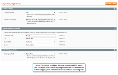 Simple Shipping Estimate configuration
