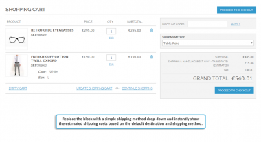Replace block with shipping method drop-down