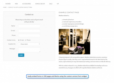 Contact form embedded in CMS page