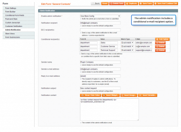 Admin e-mail notification