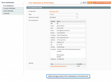 Back-end form submission management