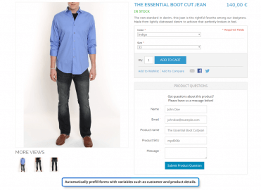 Prefilled product questions form