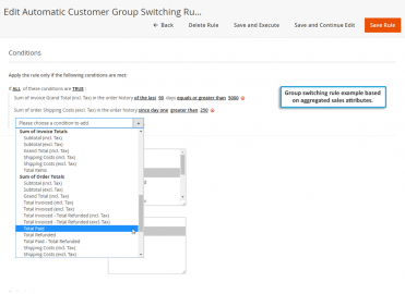 Rule based on aggregated sales attributes