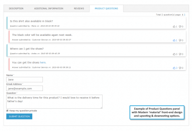Modern product questions panel design