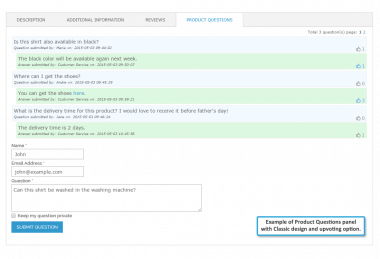 Classic product questions panel design