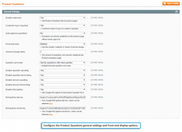 Product Questions general settings