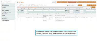 Manage product questions per customer