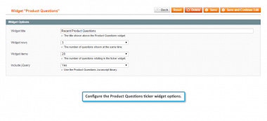Product Questions widget settings