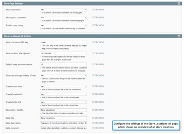 Store Locations settings