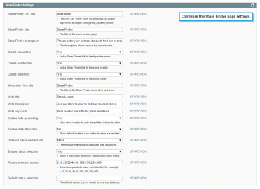 Store Finder page settings