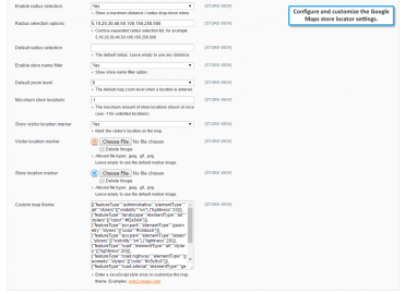 Store locator settings