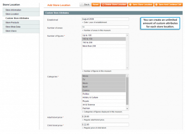 Custom store attributes tab