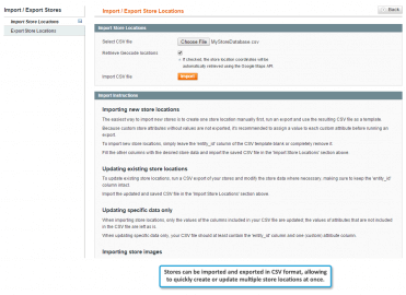 Import & export store locations