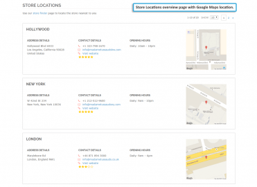 Store locations list page with Google Maps location