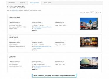 Store Locations tab in product page menu