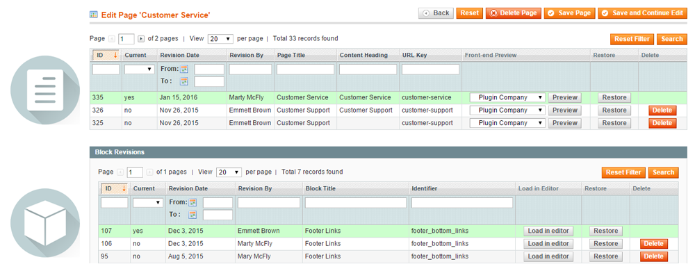 magento cms revisions extension