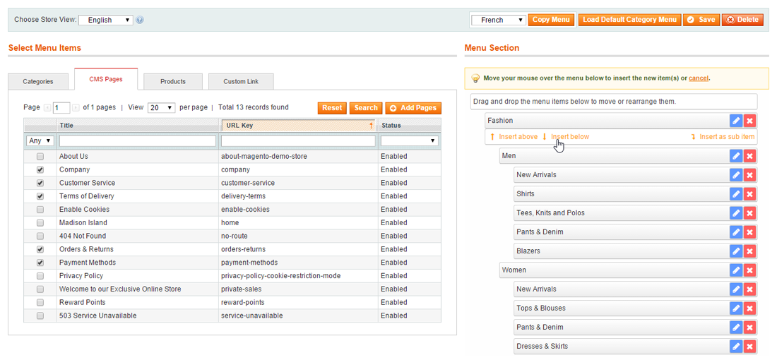magento easy menu extension