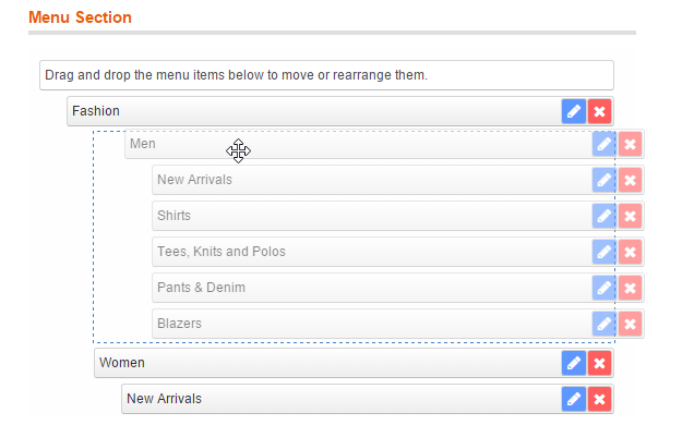 drag & drop menu builder