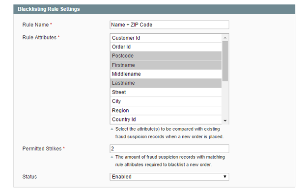 custom blacklisting rules magento