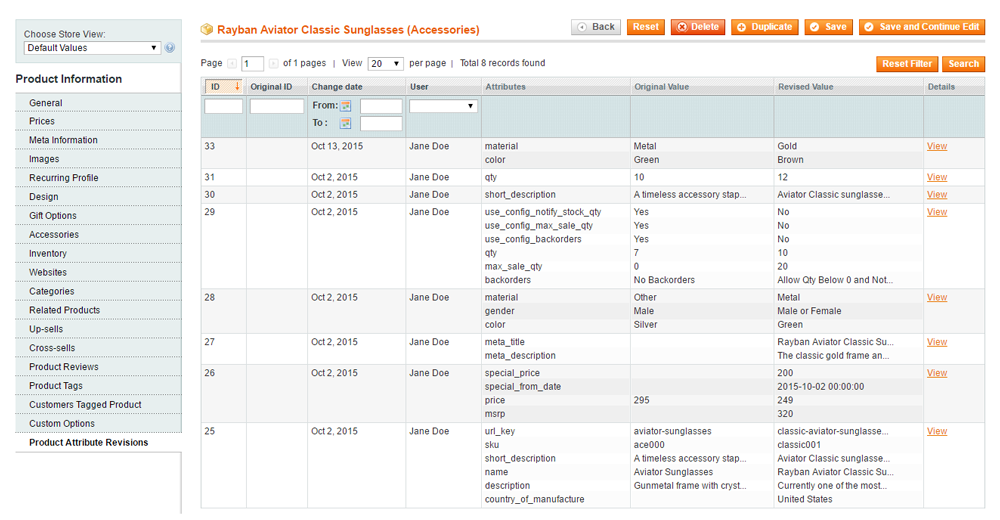 magento product attribute revisions