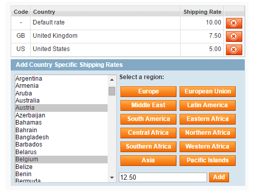 magento shipping rates per country