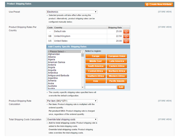 magento shipping rates per product per country
