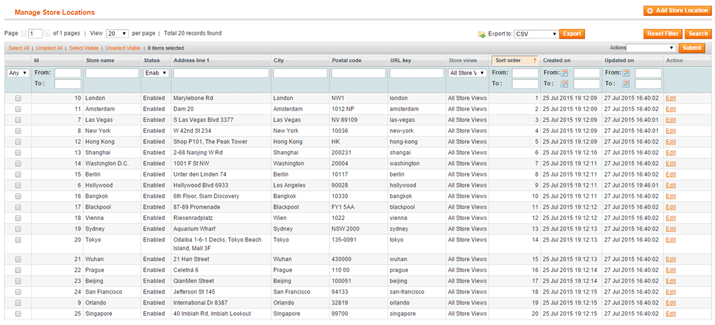 store locations csv import & export