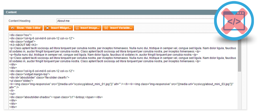 default magento content editor