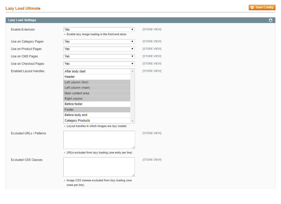 Lazy load settings (1 of 2)