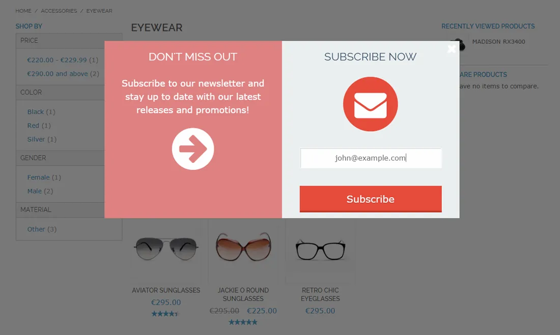 Newsletter pop-up front-end example (3 of 4)
