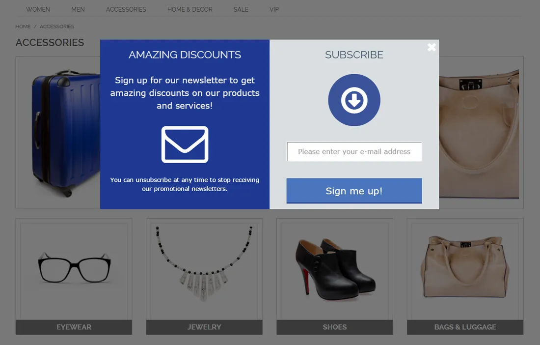 Newsletter pop-up front-end example (4 of 4)