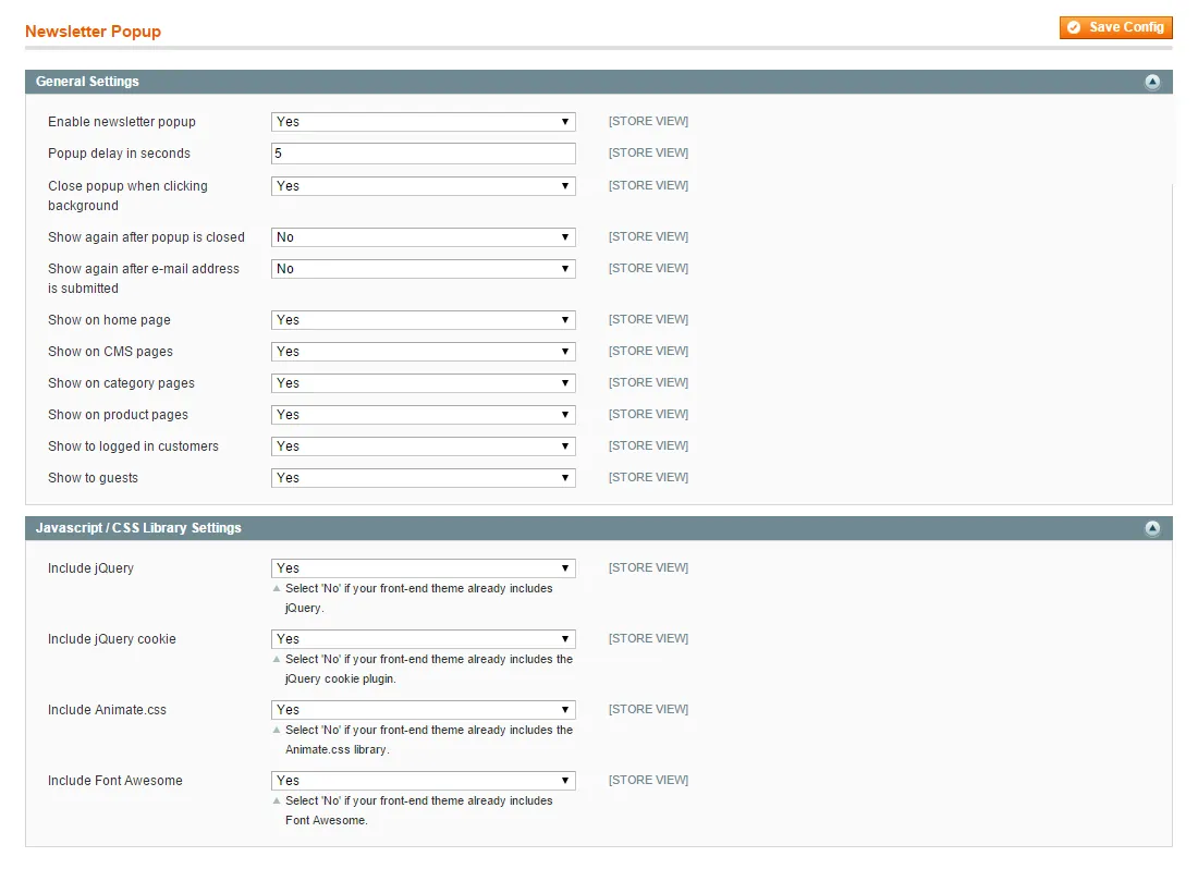 Front-end display settings