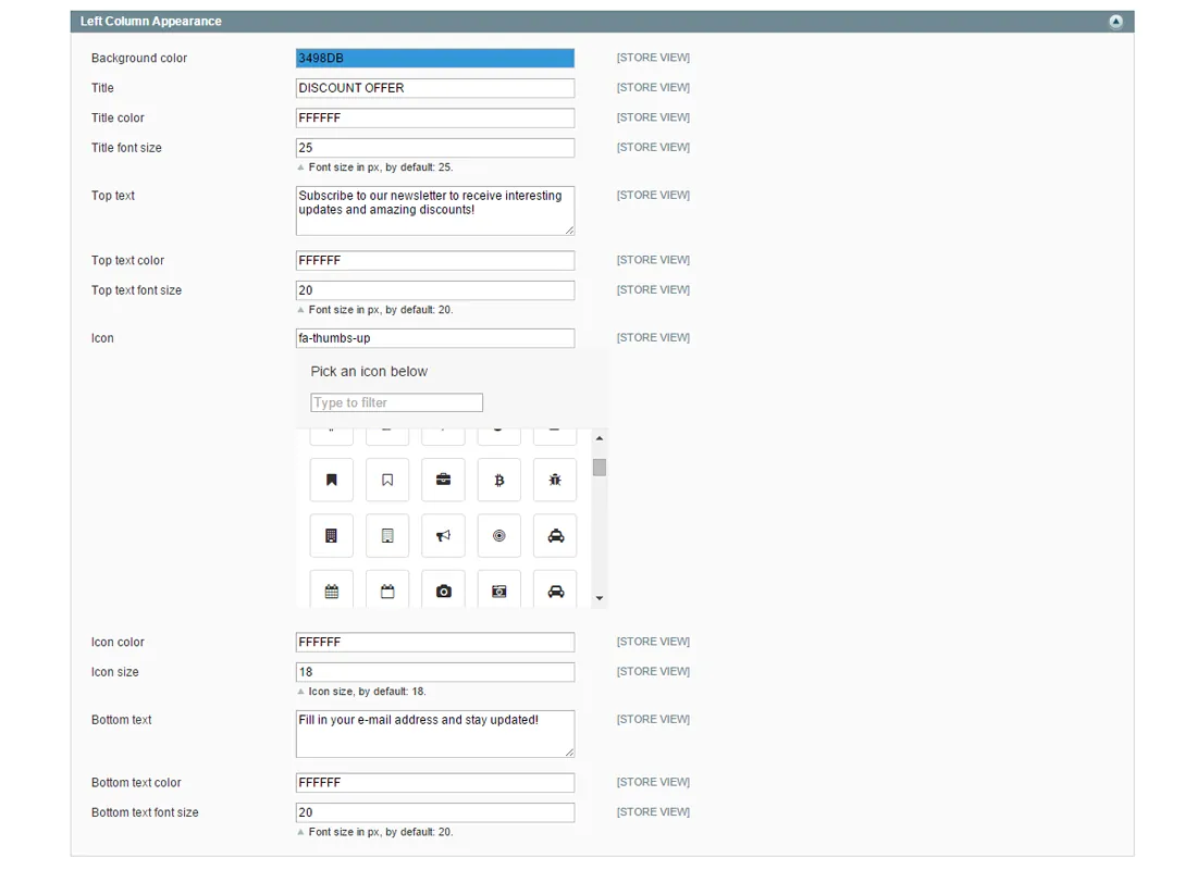 Left column appearance