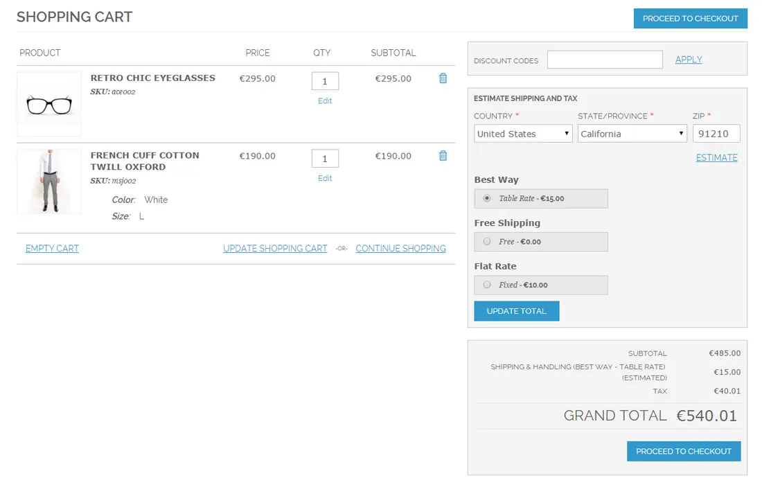 Shipping estimate block: default layout