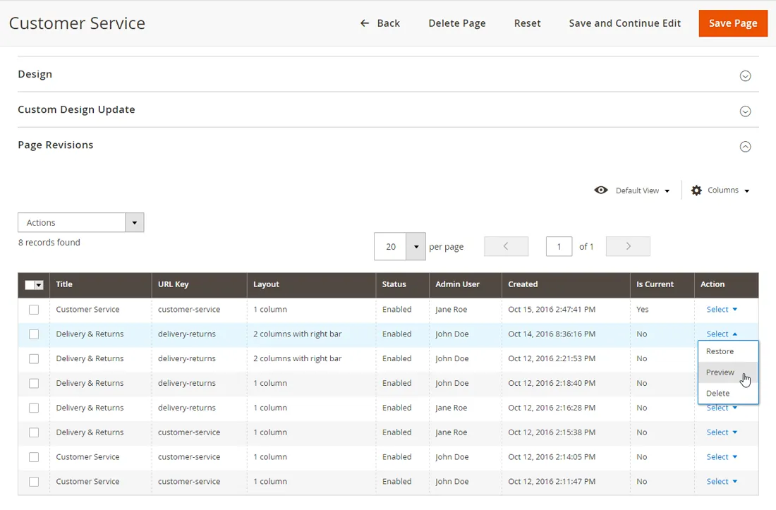 CMS Revisions: Page revisions